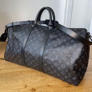 Louis Vuitton Black Monogram Eclipse Keepall Bandouliere 50 Duffle